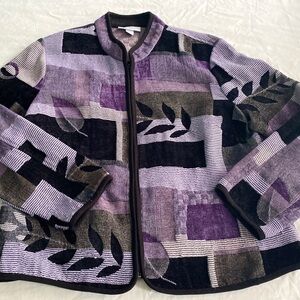 Dress Barn Women's Large Jacket Purple/Violet/Black Full Zip Tapestry Casual